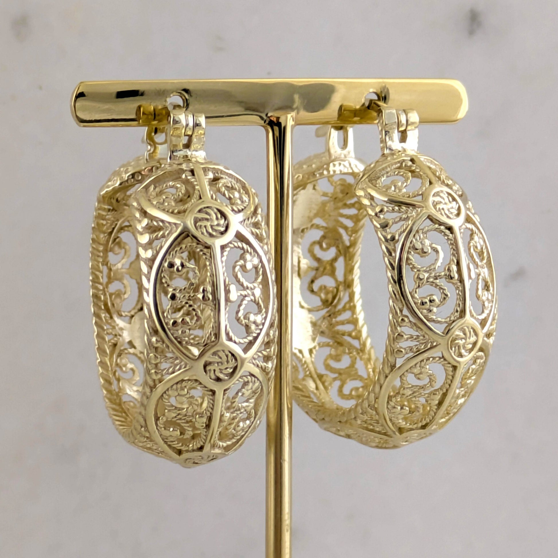 Filigree Hoop Earrings – Intricate Gold Statement Hoops - TurkishBling