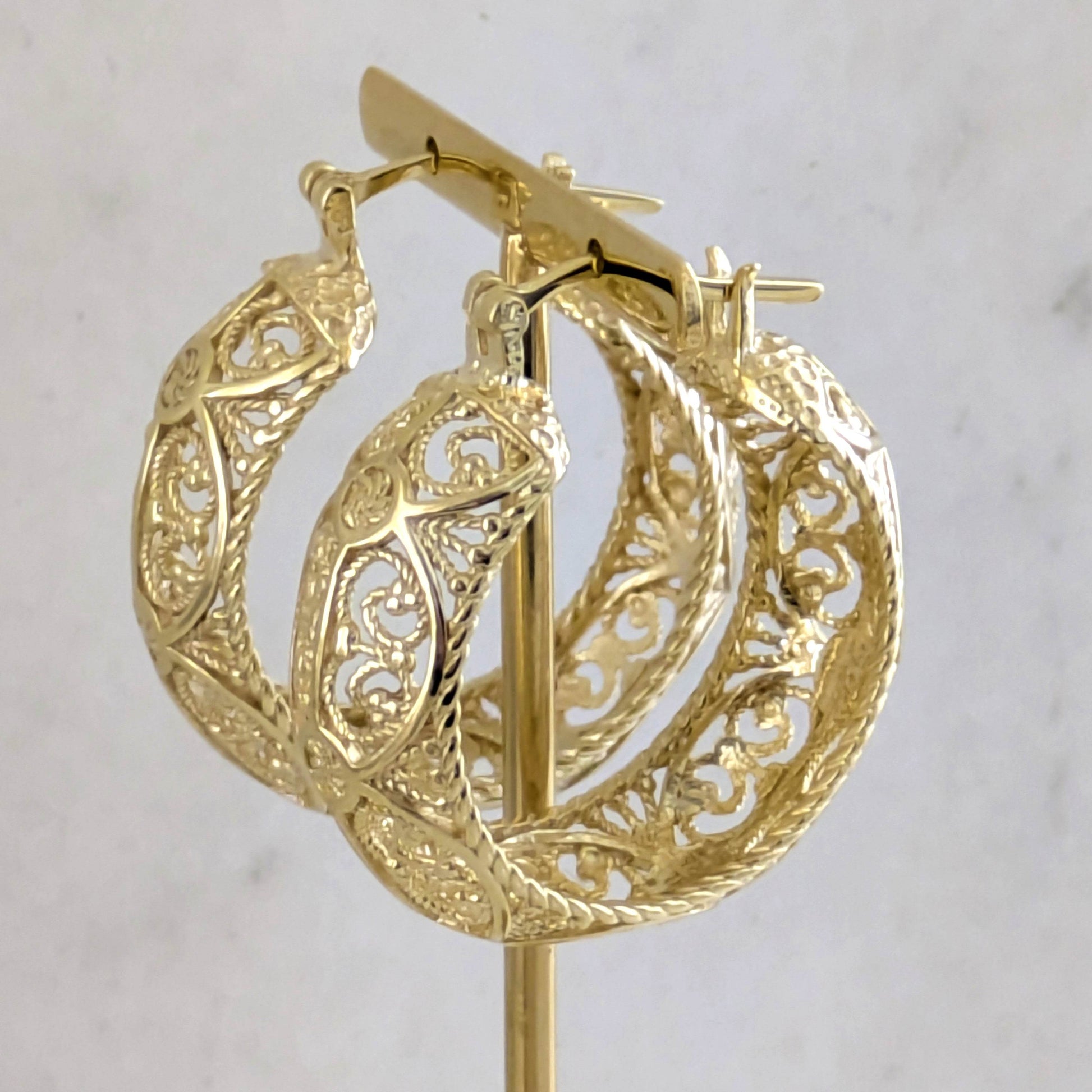 Filigree Hoop Earrings – Intricate Gold Statement Hoops - TurkishBling
