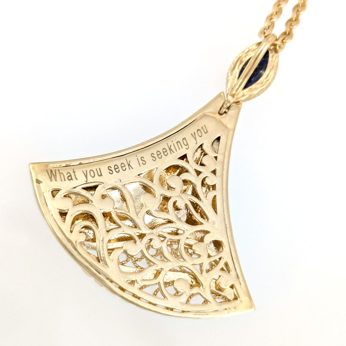 Rumi Fan Pendant Gold Statement Necklace Lapis Lazuli or Mother of Pearl