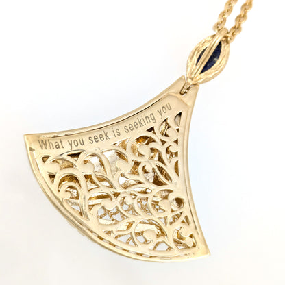 Rumi Fan Pendant Gold Statement Necklace Lapis Lazuli or Mother of Pearl