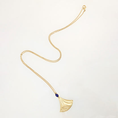 Rumi Fan Pendant Gold Statement Necklace Lapis Lazuli or Mother of Pearl