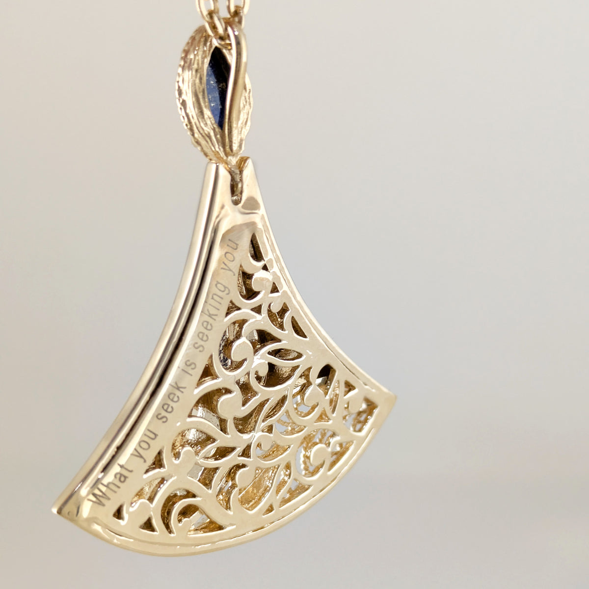 Rumi Fan Pendant Gold Statement Necklace Lapis Lazuli or Mother of Pearl