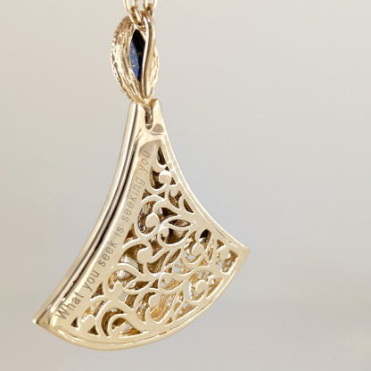 Rumi Fan Pendant Gold Statement Necklace Lapis Lazuli or Mother of Pearl