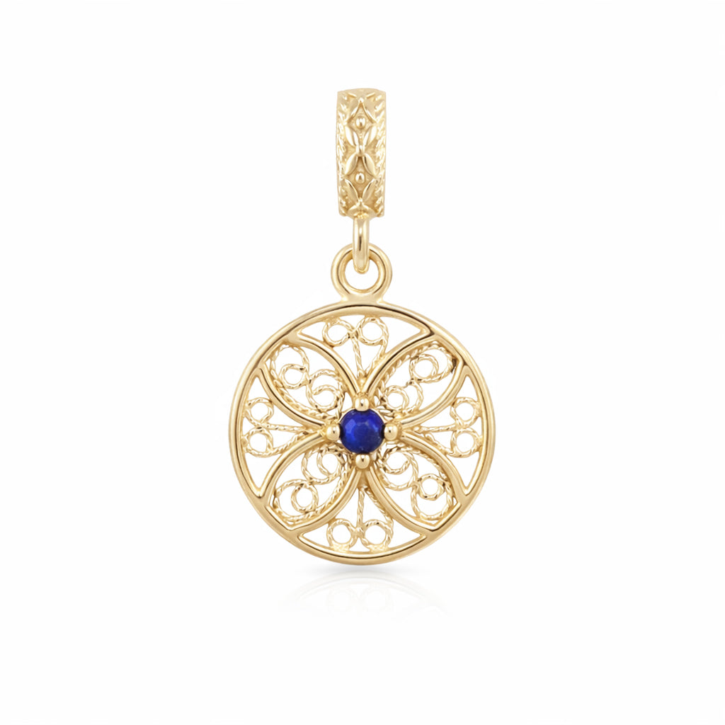 Blue Crystal Filigree Pendant Charm
