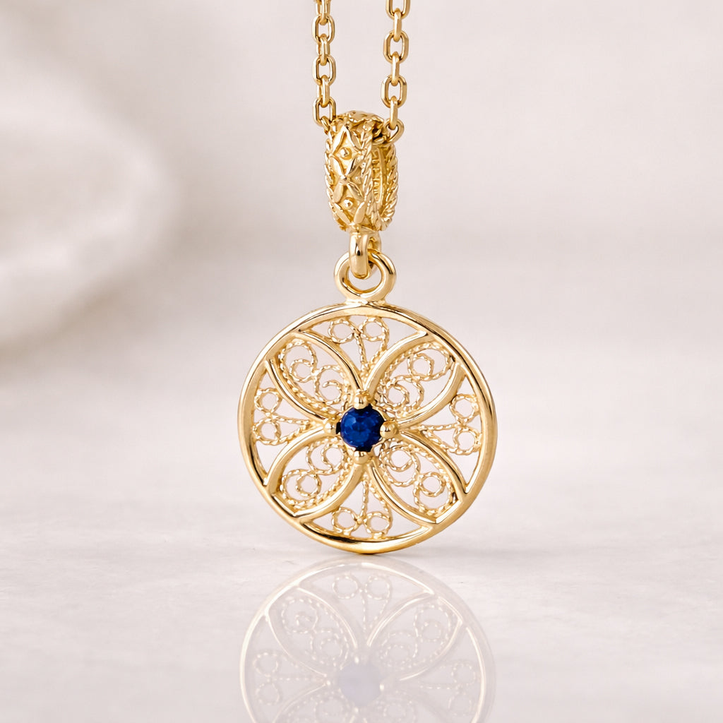 Blue Crystal Filigree Pendant Charm