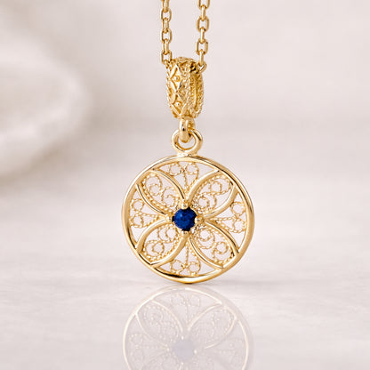 Blue Crystal Filigree Pendant Charm