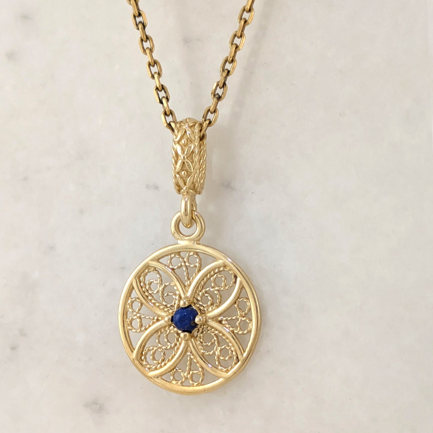 Blue Crystal Filigree Pendant Charm