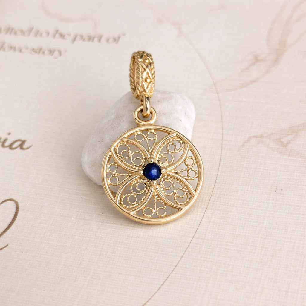 Blue Crystal Filigree Pendant Charm