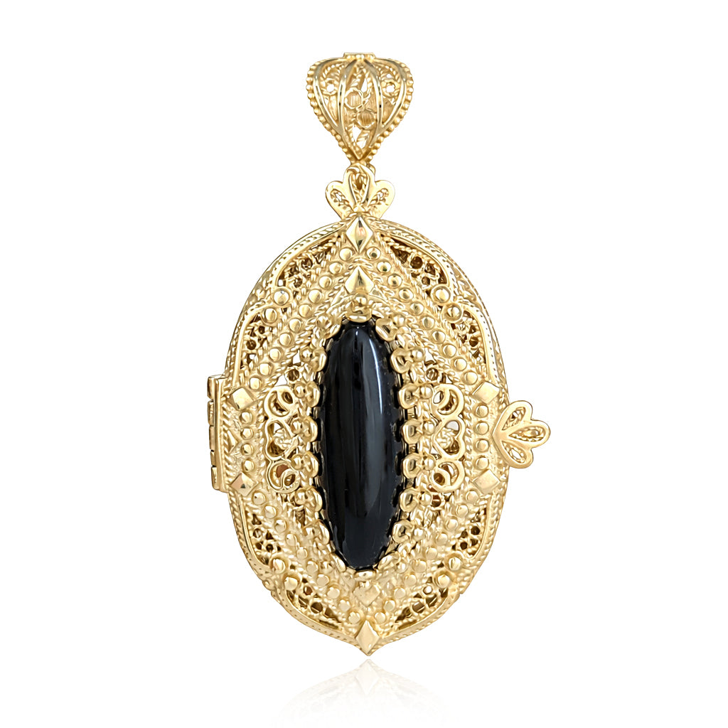 Oval Filigree Locket Pendant Black Onyx