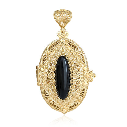Oval Filigree Locket Pendant Black Onyx