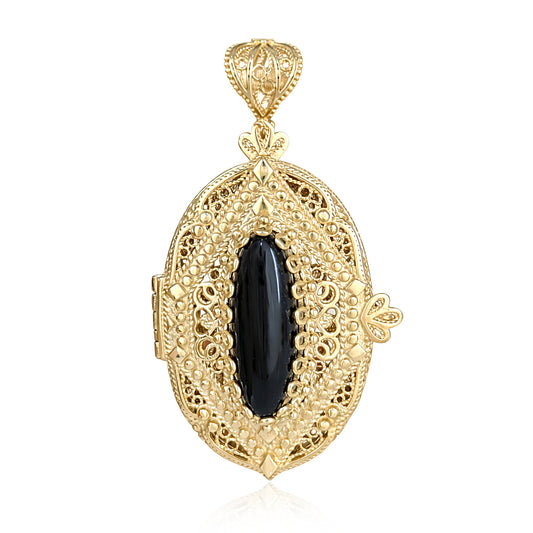 Oval Filigree Locket Pendant Black Onyx