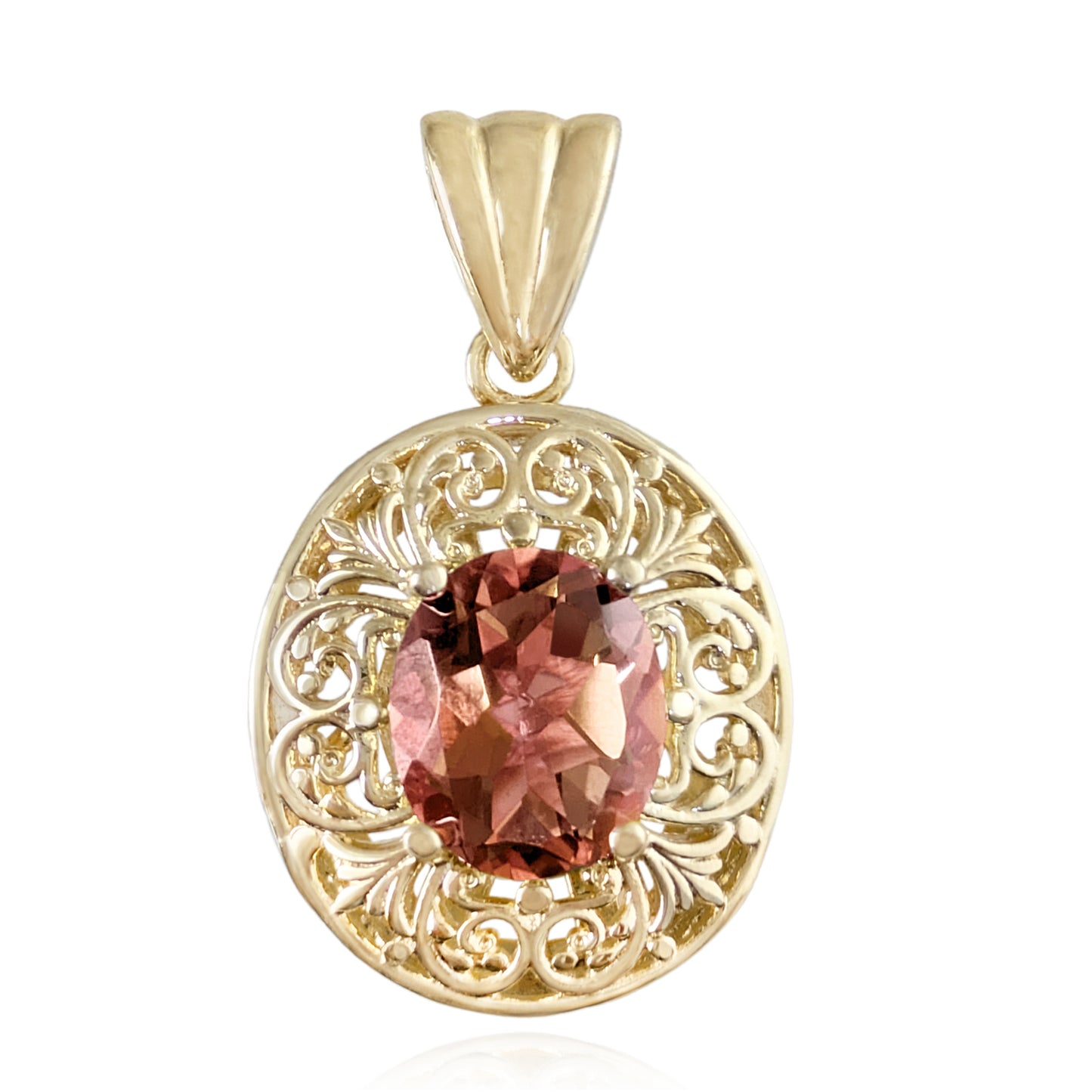 Scrollwork Pendant with Zultanite, Morganite and Tanzanite Colored Oval Quartz Gemstone