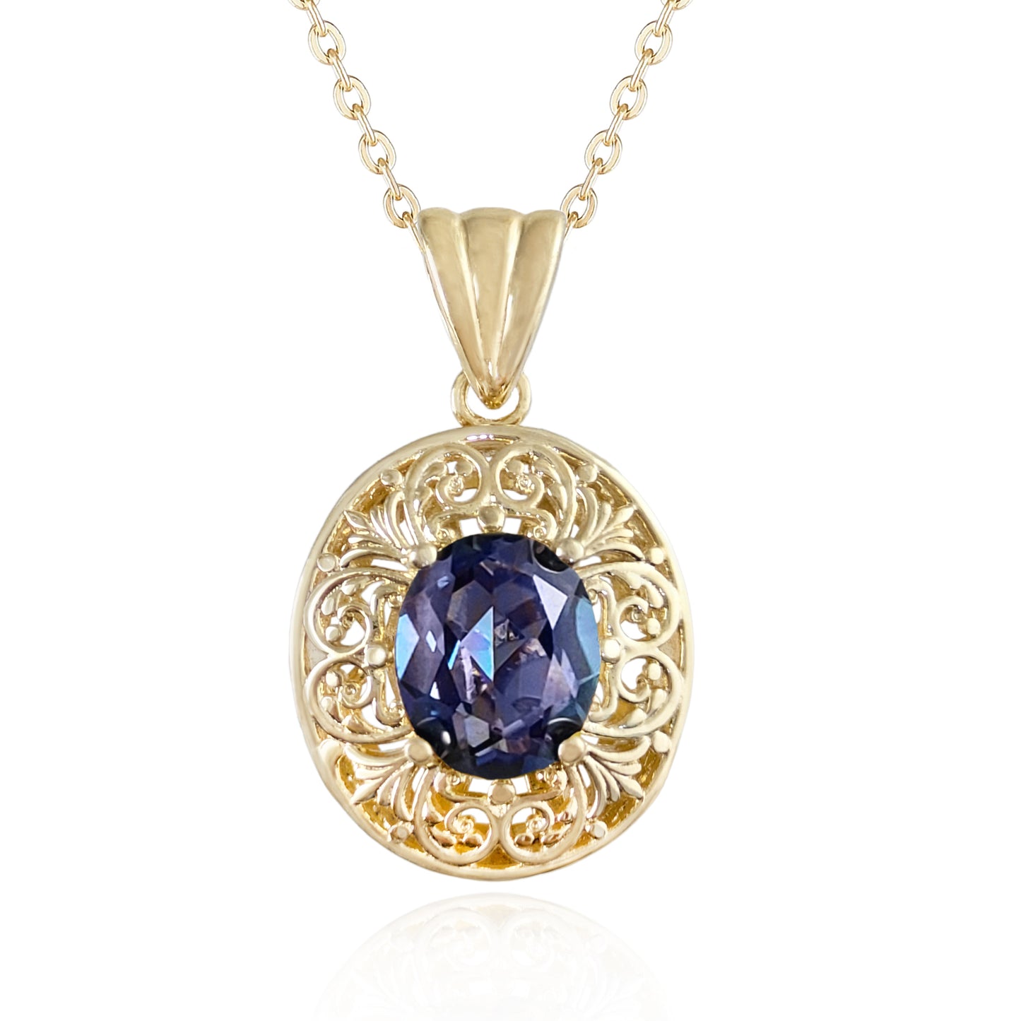 Scrollwork Pendant with Zultanite, Morganite and Tanzanite Colored Oval Quartz Gemstone