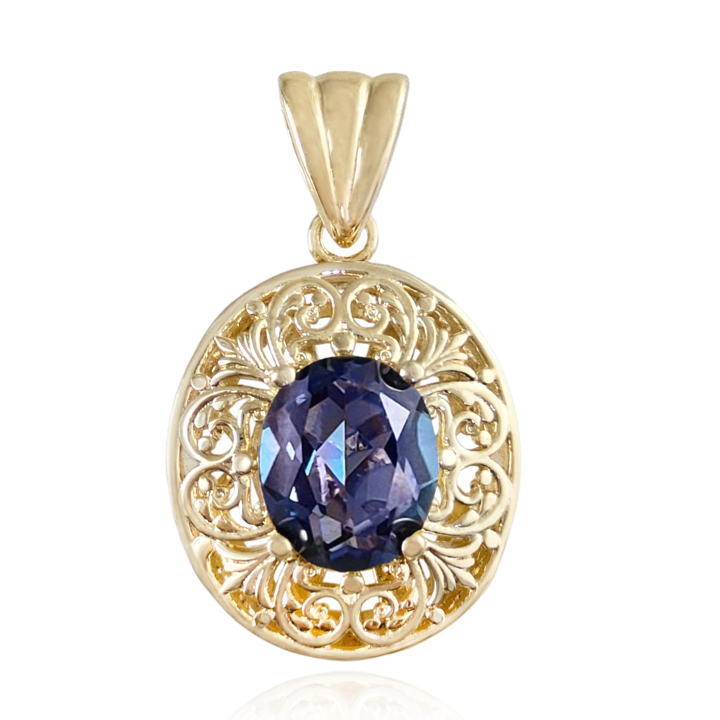 Scrollwork Pendant with Zultanite, Morganite and Tanzanite Colored Oval Quartz Gemstone