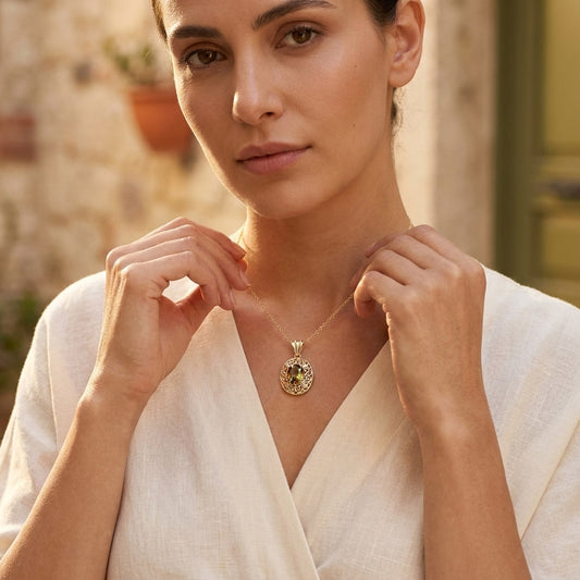 Scrollwork Pendant with Zultanite, Morganite and Tanzanite Colored Oval Quartz Gemstone