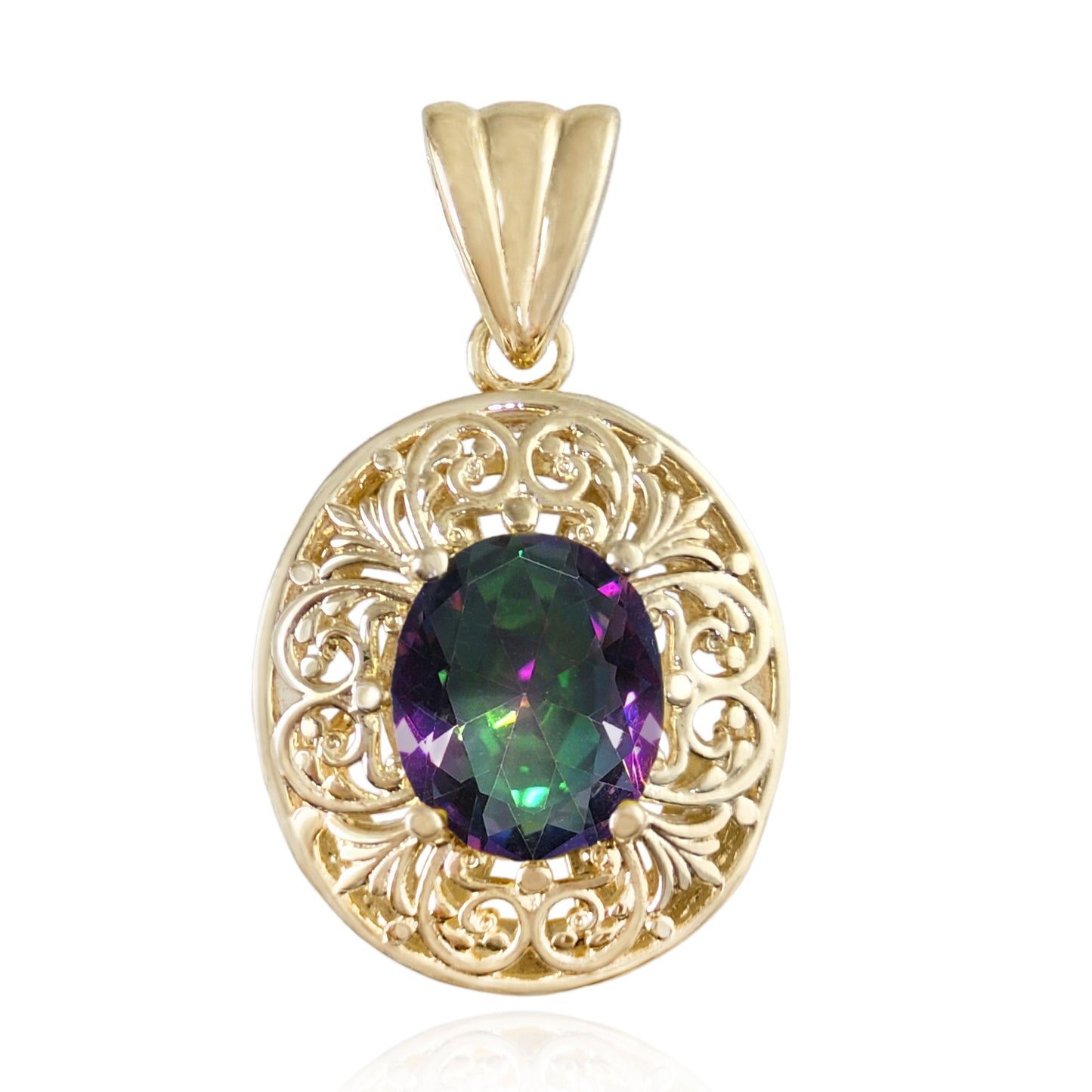 Scrollwork Pendant with Zultanite, Morganite and Tanzanite Colored Oval Quartz Gemstone