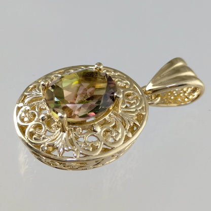 Scrollwork Oval Pendant with 10x12mm Diaspore Color Quartz Gemstone - TurkishBling