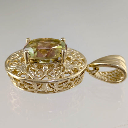 Scrollwork Oval Pendant with 10x12mm Diaspore Color Quartz Gemstone - TurkishBling