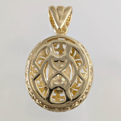 Scrollwork Oval Pendant with 10x12mm Diaspore Color Quartz Gemstone - TurkishBling