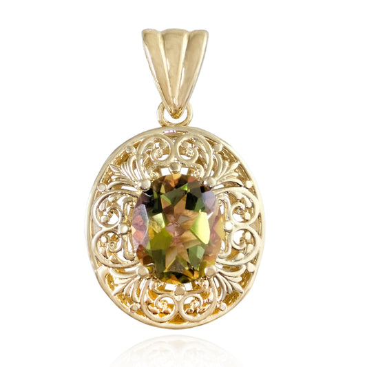 Scrollwork Pendant with Zultanite, Morganite and Tanzanite Colored Oval Quartz Gemstone