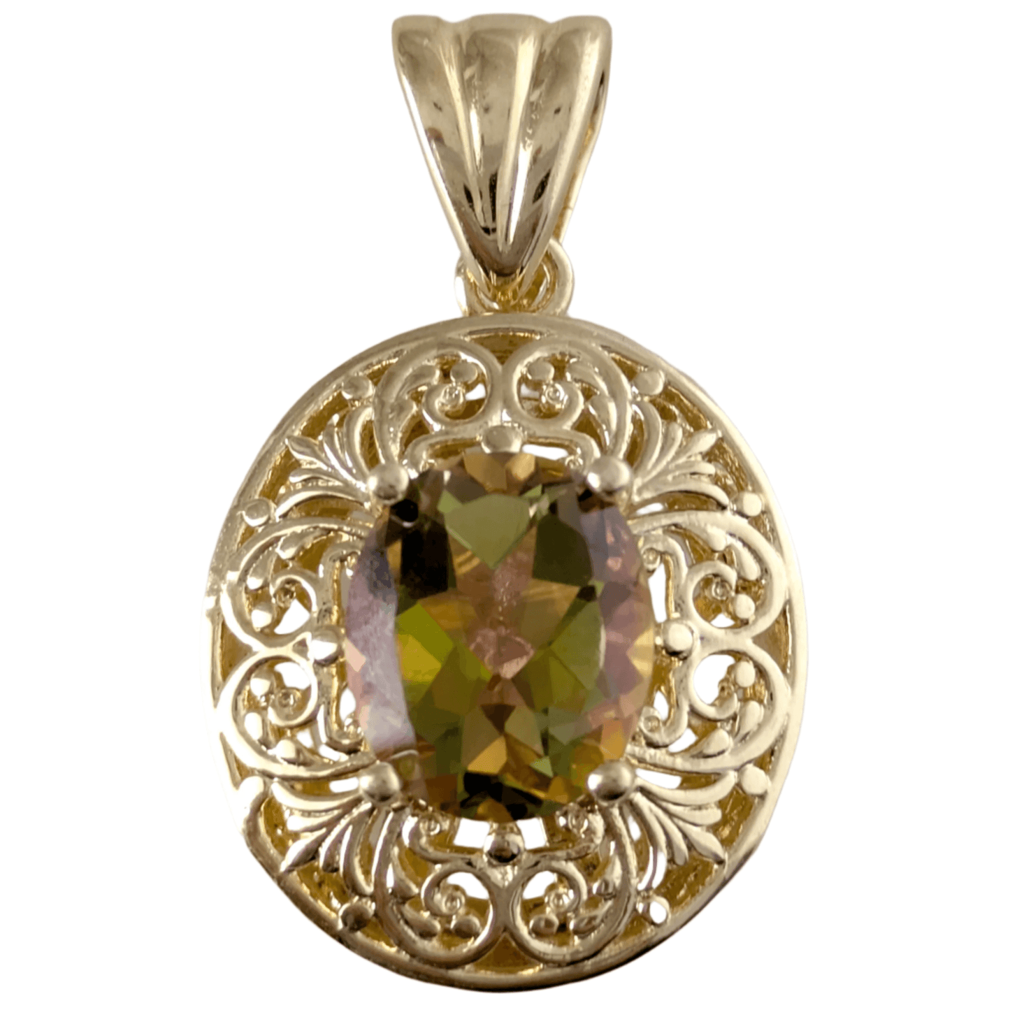 Scrollwork Oval Pendant with 10x12mm Diaspore Color Quartz Gemstone - TurkishBling