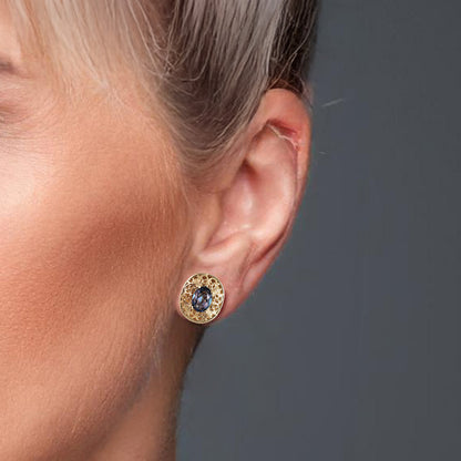 Scrollwork Quartz Filigree Stud Earrings - Choice of Genuine Sky Blue Topaz, Morganite, Tanzanite Color Quartz