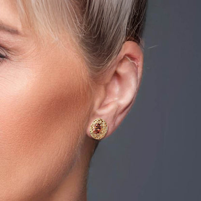 Scrollwork Quartz Filigree Stud Earrings - Choice of Genuine Sky Blue Topaz, Morganite, Tanzanite Color Quartz