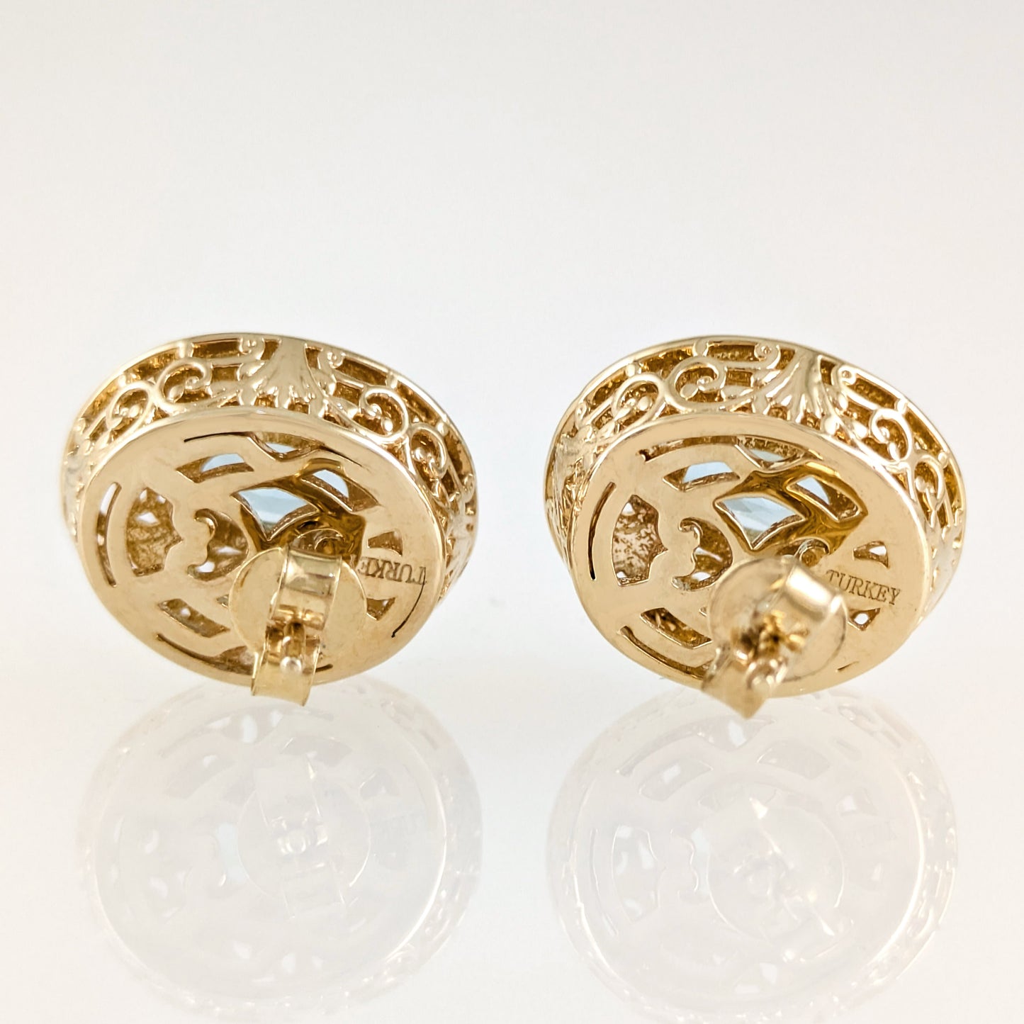 Scrollwork Quartz Filigree Stud Earrings - Choice of Genuine Sky Blue Topaz, Morganite, Tanzanite Color Quartz