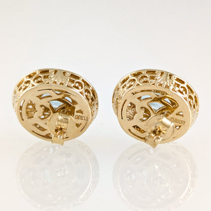 Scrollwork Quartz Filigree Stud Earrings - Choice of Genuine Sky Blue Topaz, Morganite, Tanzanite Color Quartz