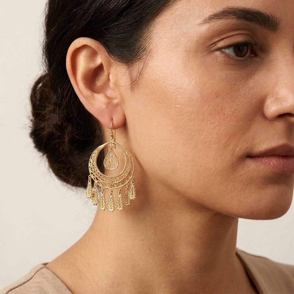 Crescent Filigree Chandelier Earrings Large