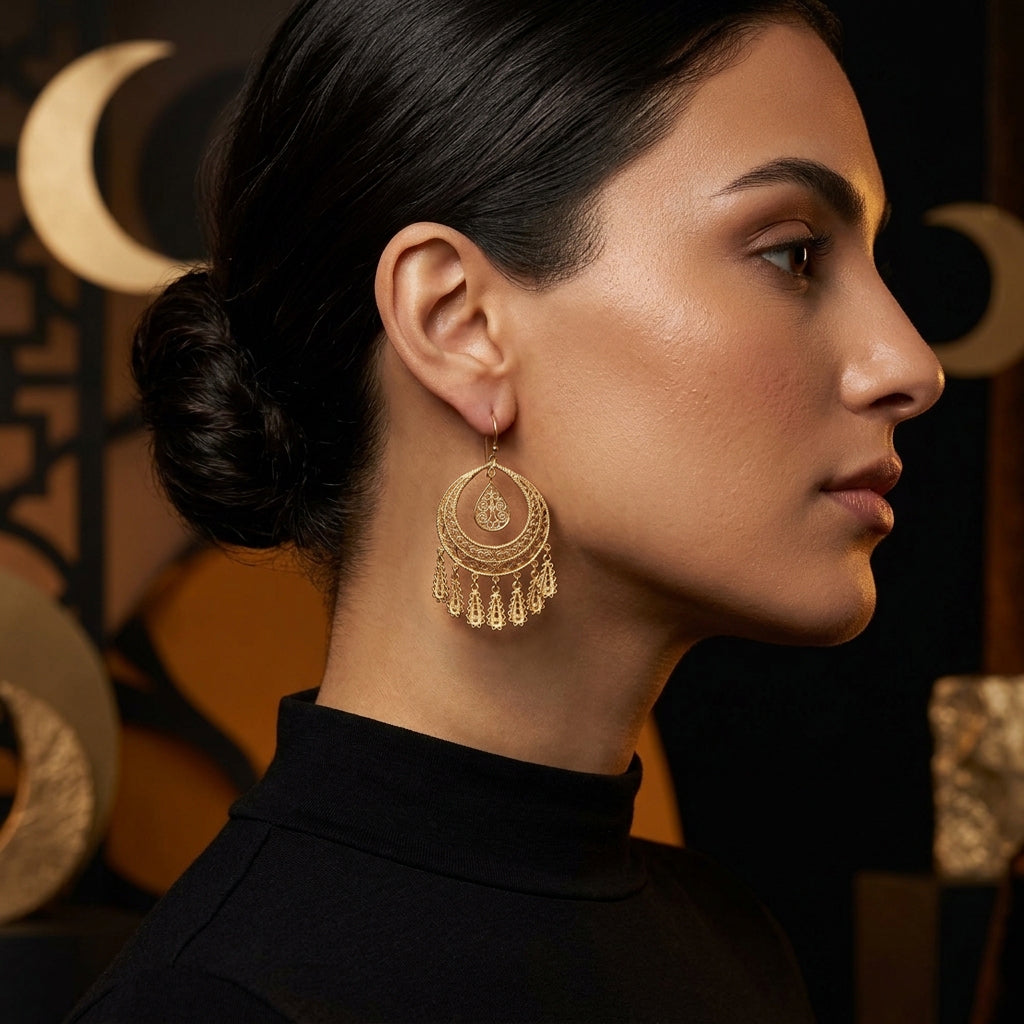 Crescent Filigree Chandelier Earrings Large