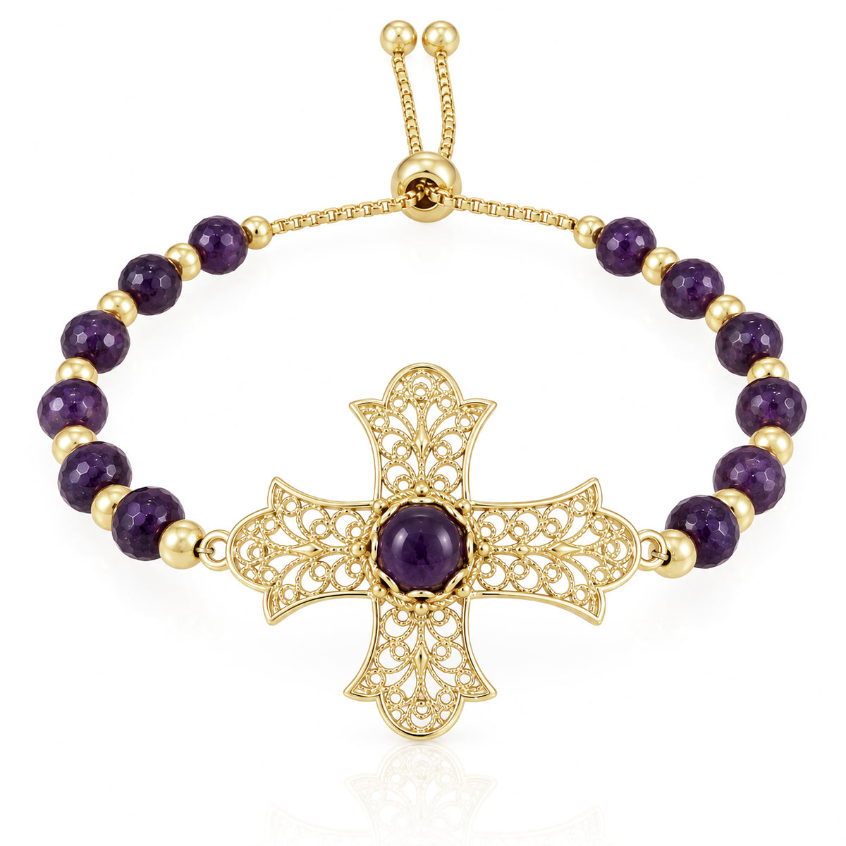 Filigree Cross Bracelet with Amethyst Beads