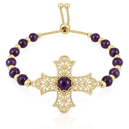 Filigree Cross Bracelet with Amethyst Beads