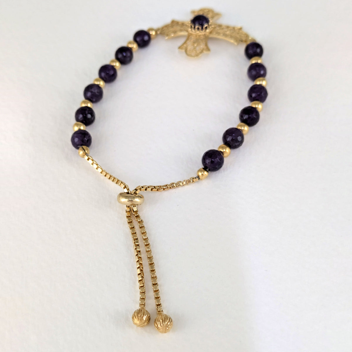 Filigree Cross Bracelet with Amethyst Beads