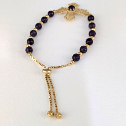 Filigree Cross Bracelet with Amethyst Beads