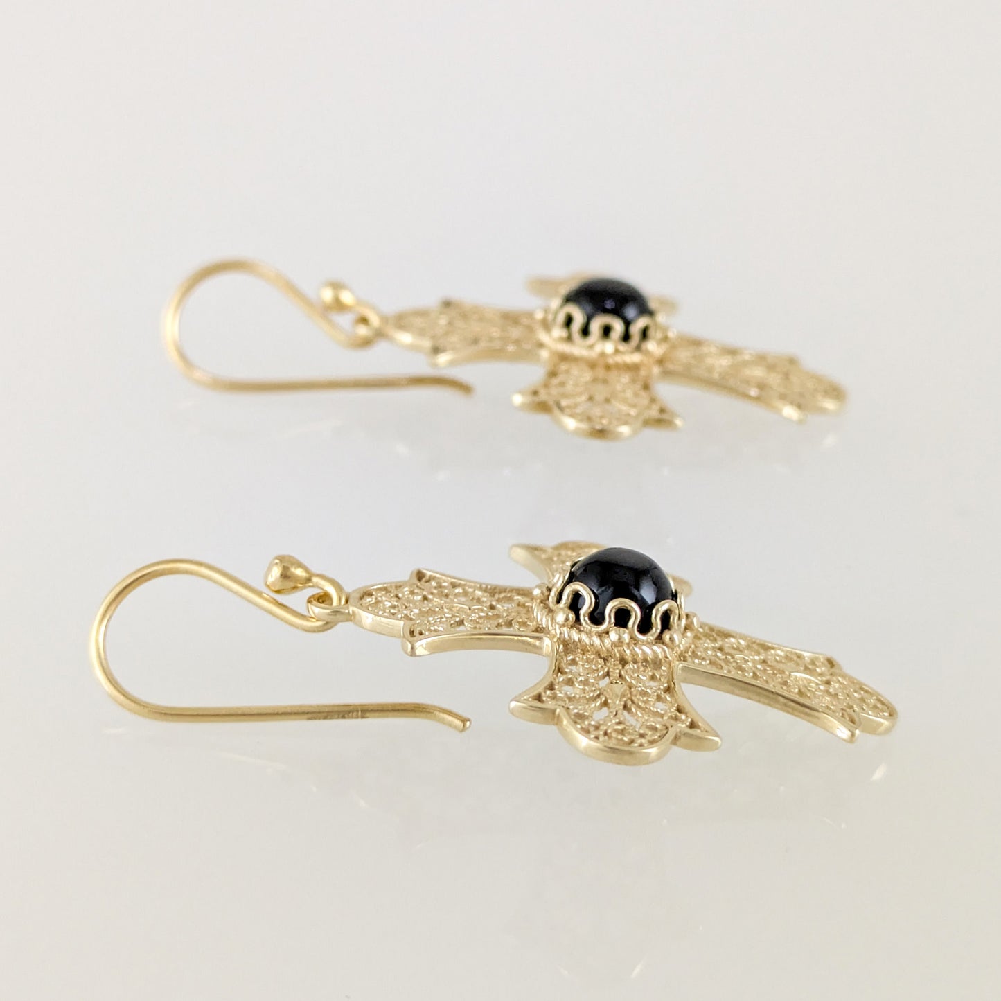 Filigree Cross Drop Earrings with Black Onyx