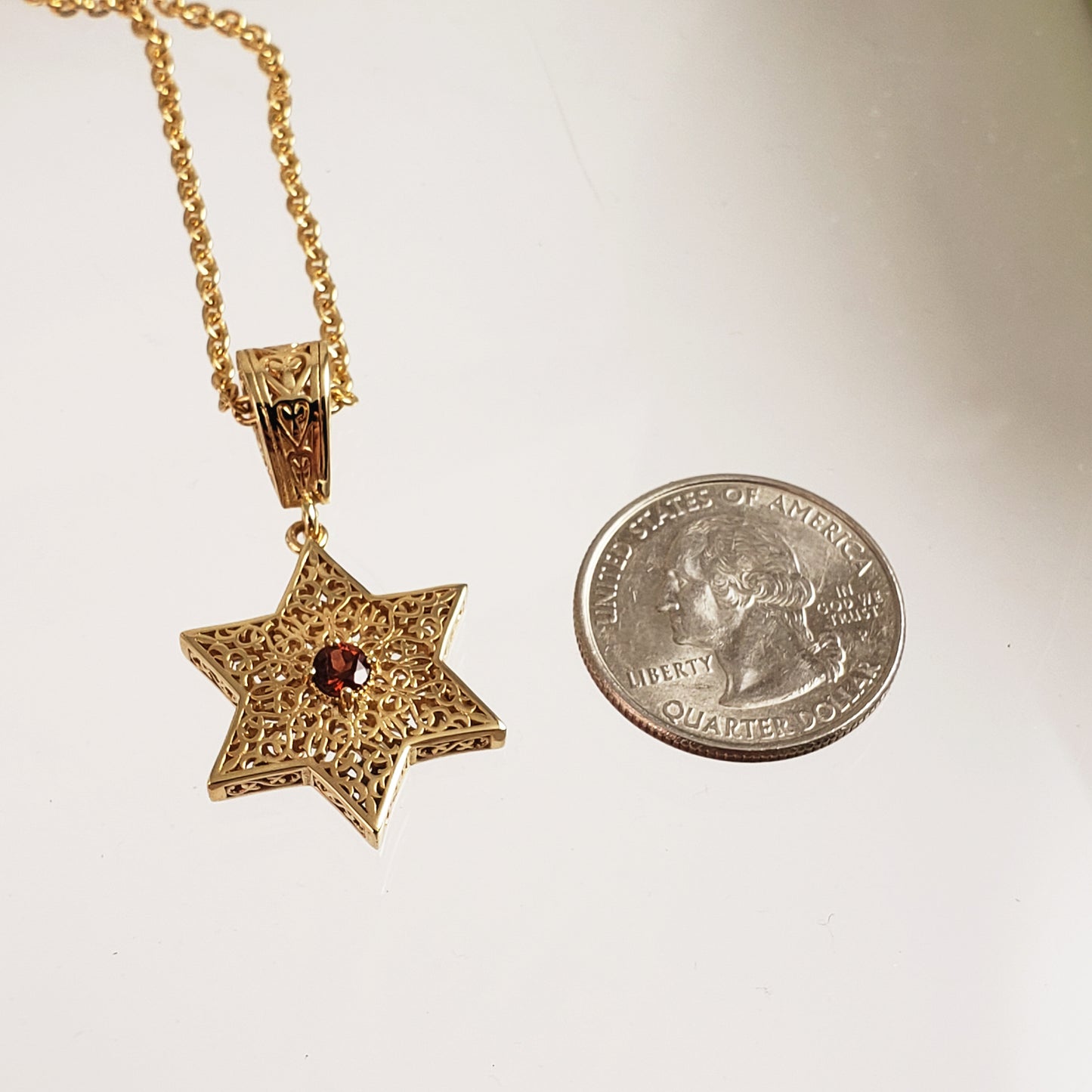 Star of David Necklace with Garnet or Citrine Gemstone