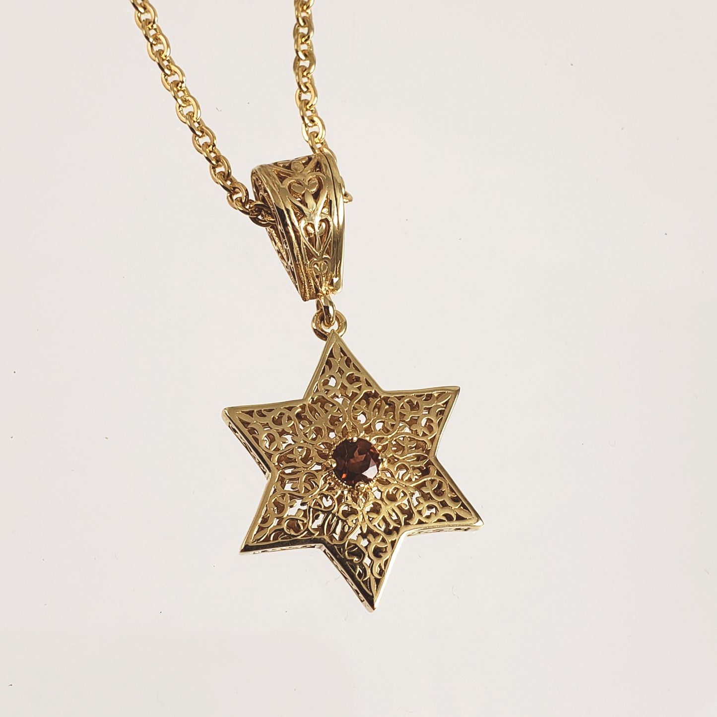 Star of David Necklace with Garnet or Citrine Gemstone