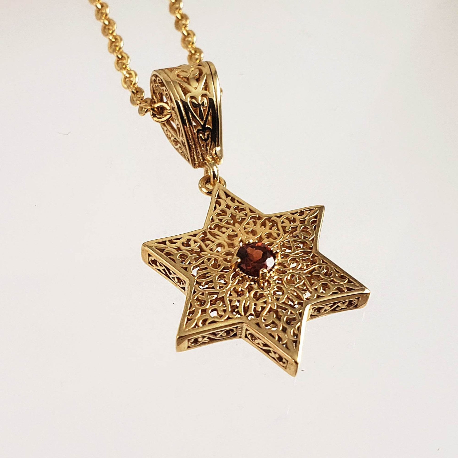 Star of David Filigree Pendant with Garnet or Citrine – Optional Chain - TurkishBling