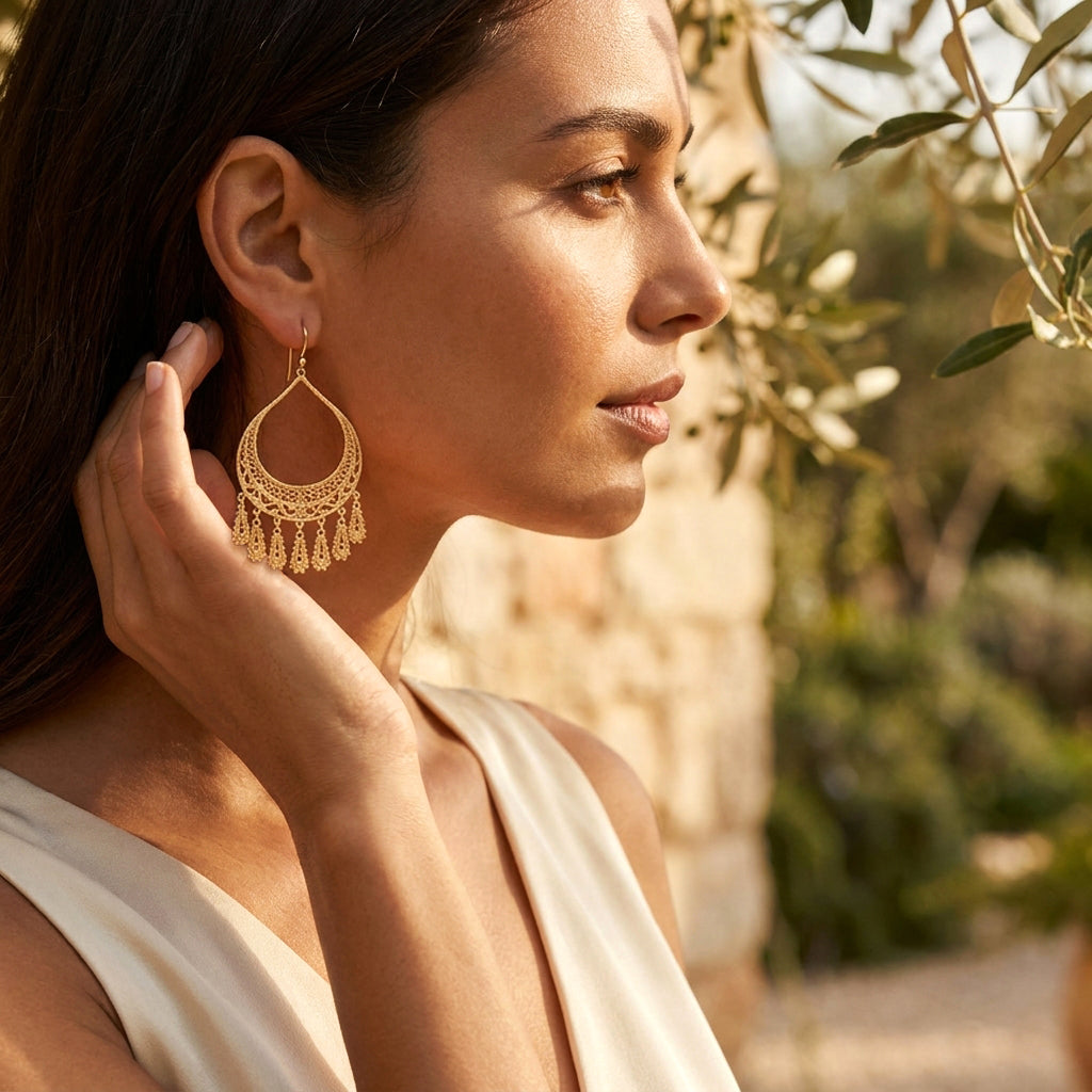 Statement Teardrop Filigree Earrings with Fringe Accents