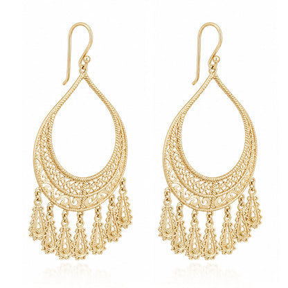 Statement Teardrop Filigree Earrings with Fringe Accents