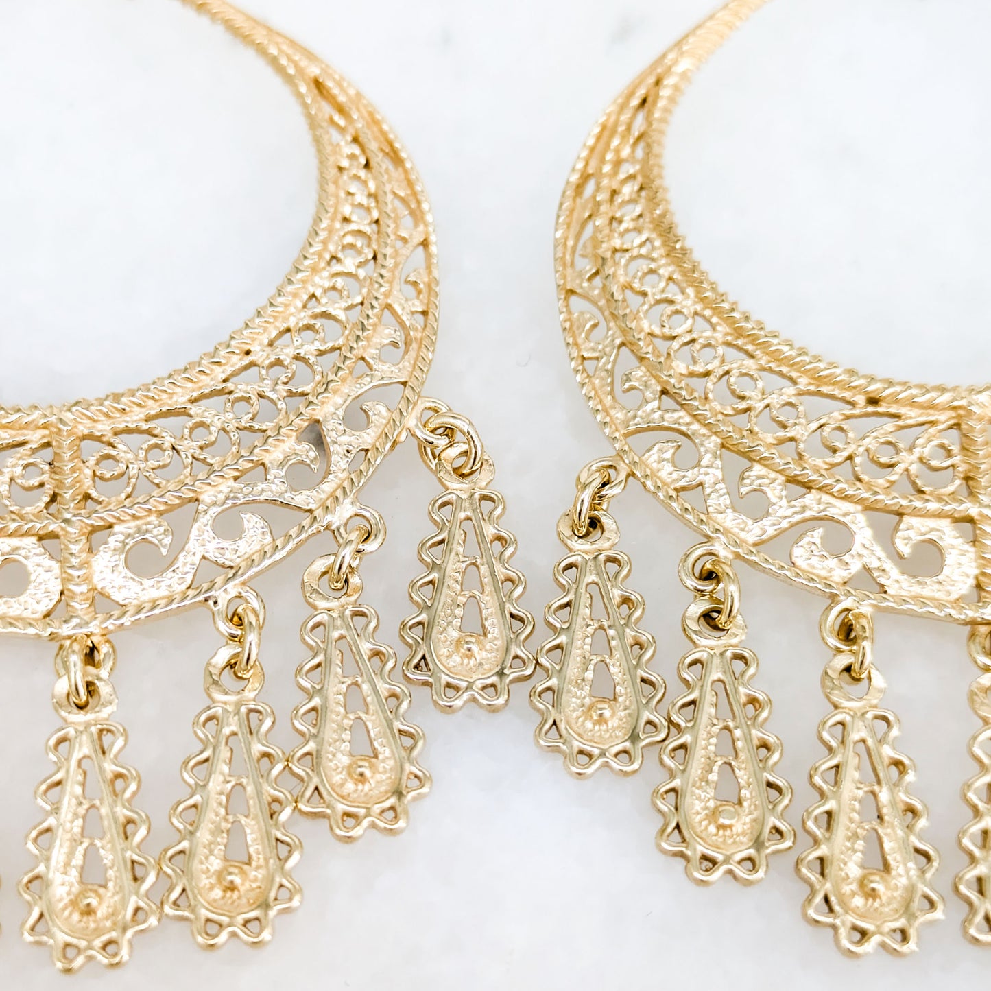 Statement Teardrop Filigree Earrings with Fringe Accents