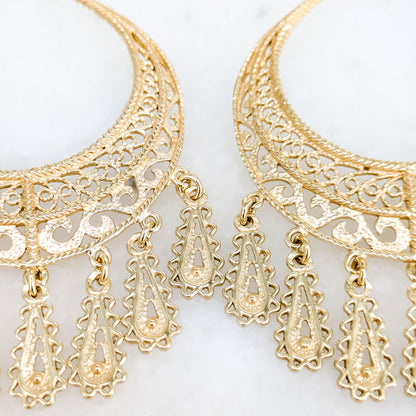 Statement Teardrop Filigree Earrings with Fringe Accents