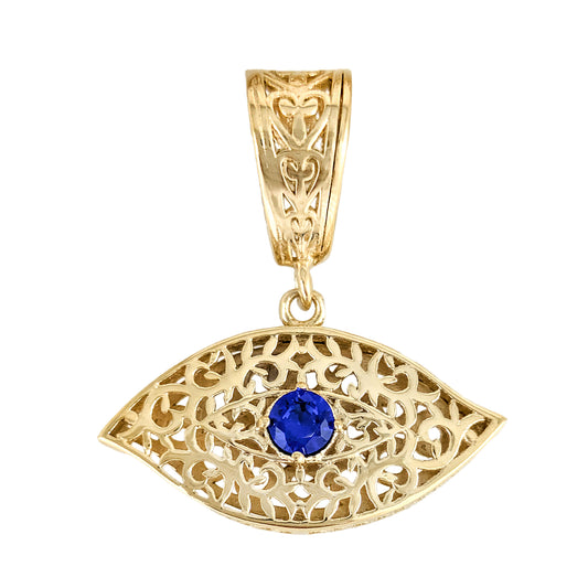 Filigree Evil Eye Pendant with Blue Crystal