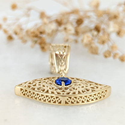 Filigree Evil Eye Pendant with Blue Crystal or Citrine Options