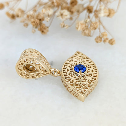 Filigree Evil Eye Pendant with Blue Crystal or Citrine Options
