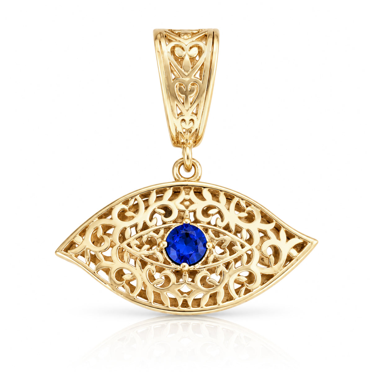 Filigree Evil Eye Pendant with Blue Crystal