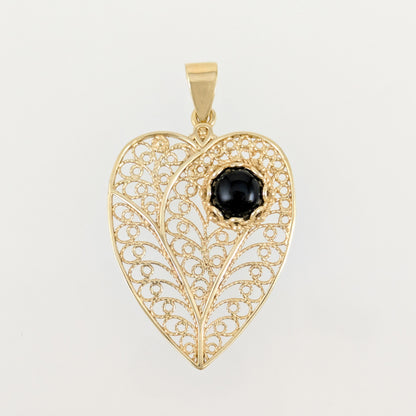 Black Onyx Heart Filigree Pendant