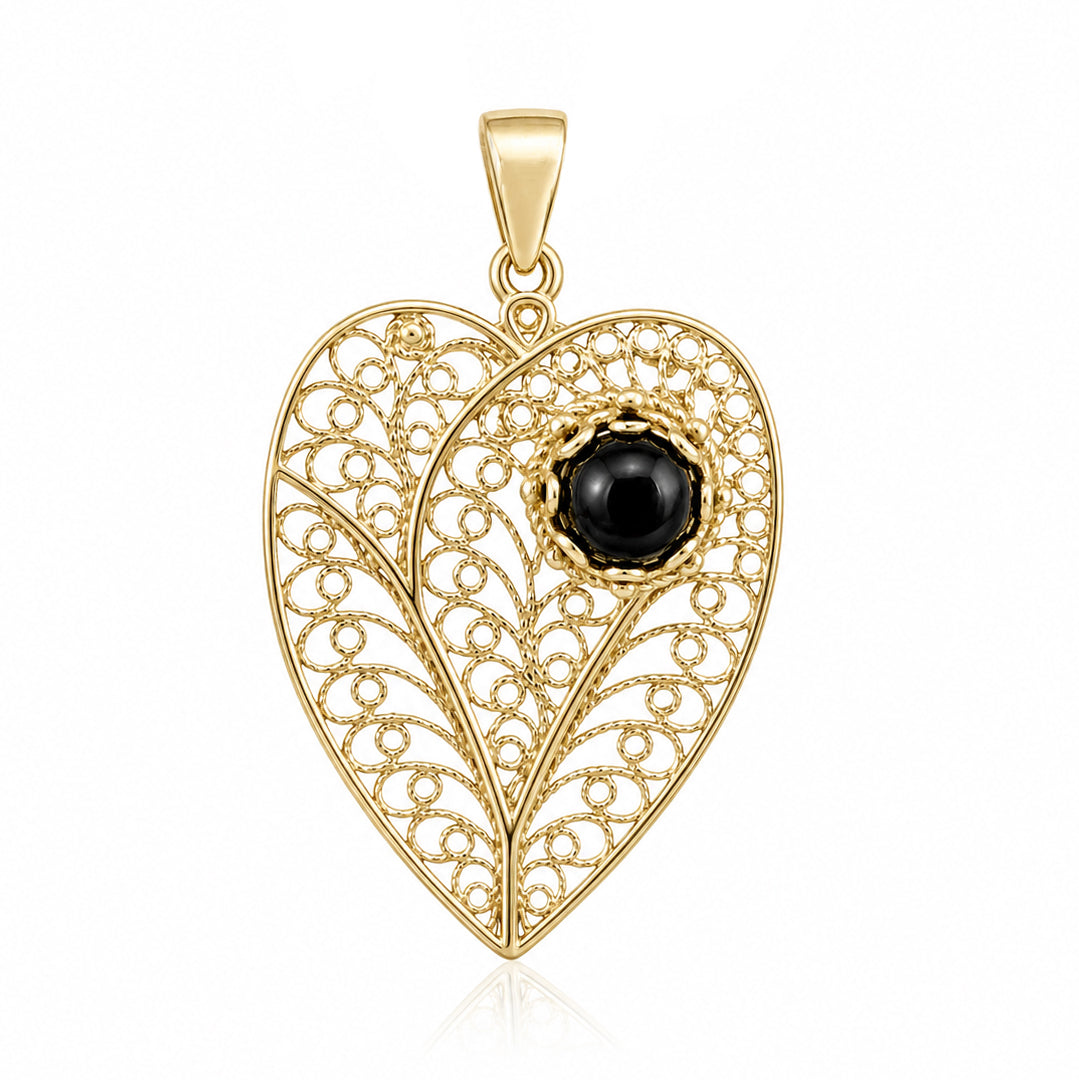 Black Onyx Heart Filigree Pendant