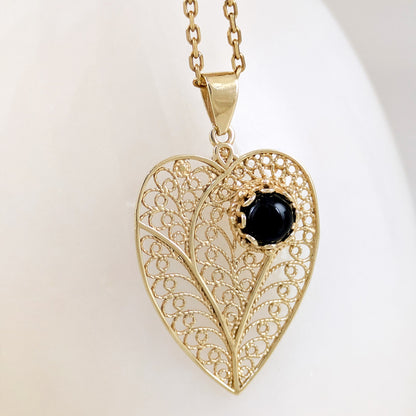 Black Onyx Heart Filigree Pendant